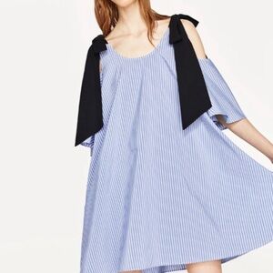 NWT Zara babydoll dress shoulder off for women, size S, blue